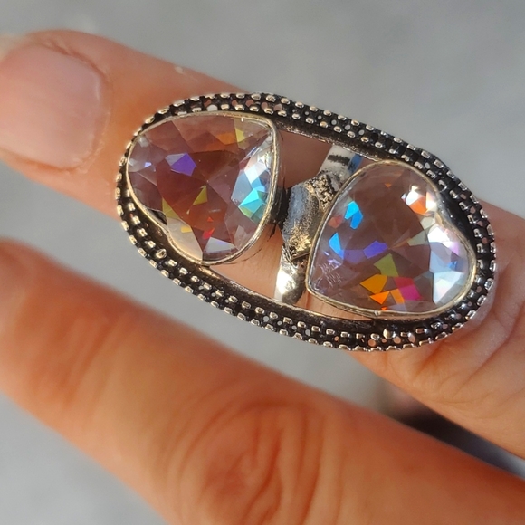 New Absolutely Stunning Heart Shaped Mystic Quartz Crystal 925 Silver Ring. - Picture 1 of 16
